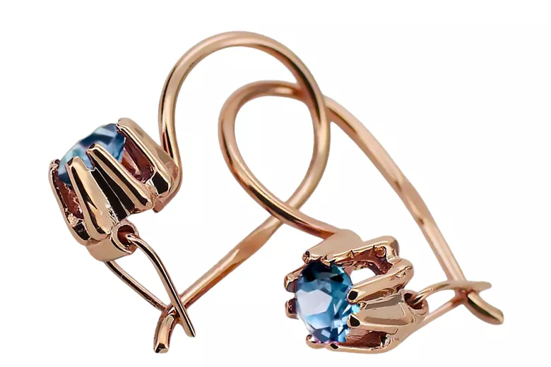 Vintage style Earrings Aquamarine Original Vintage 14K Rose Gold vec053r